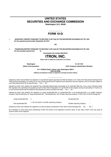 Thumbnail Itron
 10-Q Quarterly Report FY2015 