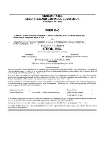 Thumbnail Itron
 10-Q Quarterly Report FY2018 