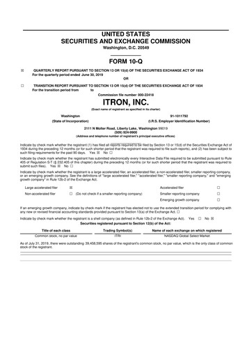 Thumbnail Itron
 10-Q Quarterly Report FY2019 