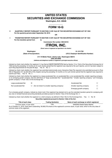 Thumbnail Itron
 10-Q Quarterly Report FY2019 