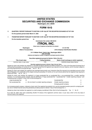 Thumbnail Itron
 10-Q Quarterly Report FY2020 