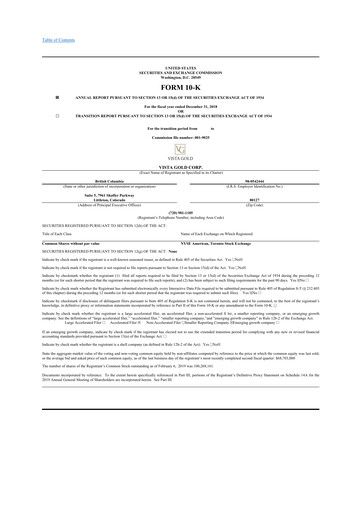 Thumbnail Vista Gold
 10-K Annual Report 2018