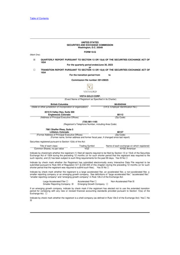 Miniature Vista Gold
 10-Q Rapport trimestriel 2023 