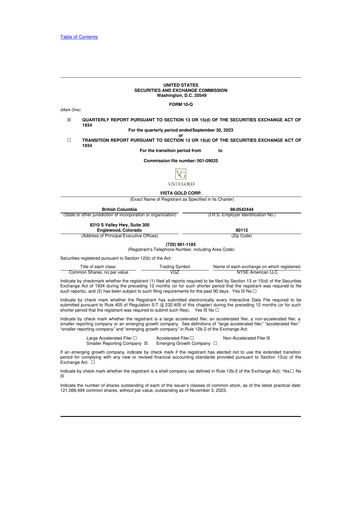 Miniature Vista Gold
 10-Q Rapport trimestriel 2023 