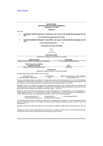 Miniature Vista Gold
 10-Q Rapport trimestriel 2024 