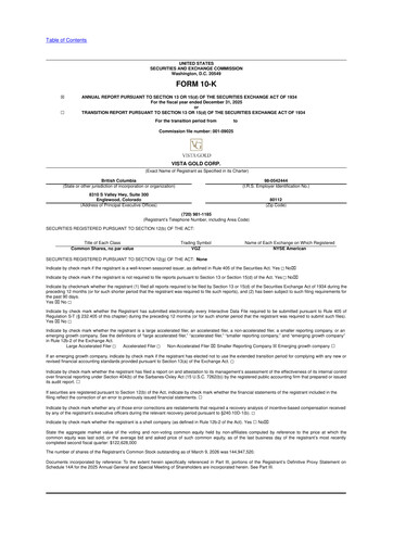 Thumbnail Vista Gold
 10-K Annual Report 2025