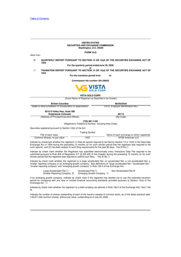 Thumbnail Vista Gold
 10-Q Quarterly Report FY2026 