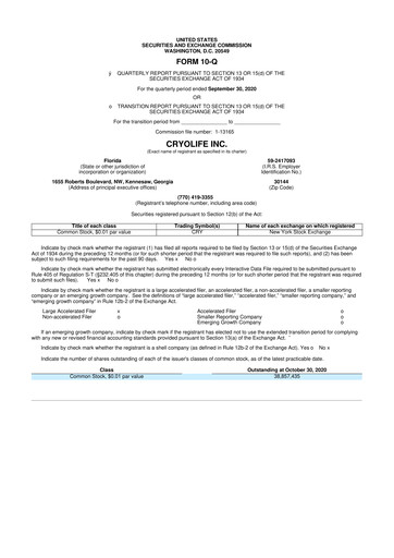 Thumbnail Artivion 10-Q Quarterly Report FY2020 