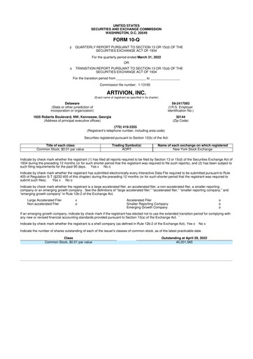 Thumbnail Artivion 10-Q Quarterly Report FY2022 