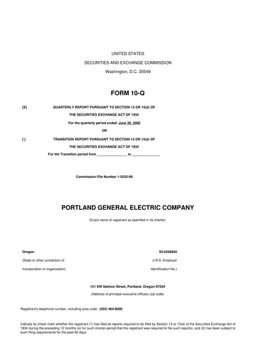 Miniature Portland General Electric
 10-Q Rapport trimestriel  