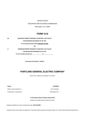 Miniature Portland General Electric
 10-Q Rapport trimestriel  