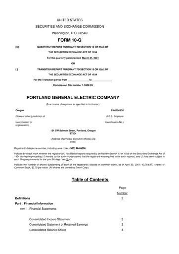 Miniature Portland General Electric
 10-Q Rapport trimestriel  