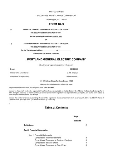Miniature Portland General Electric
 10-Q Rapport trimestriel  