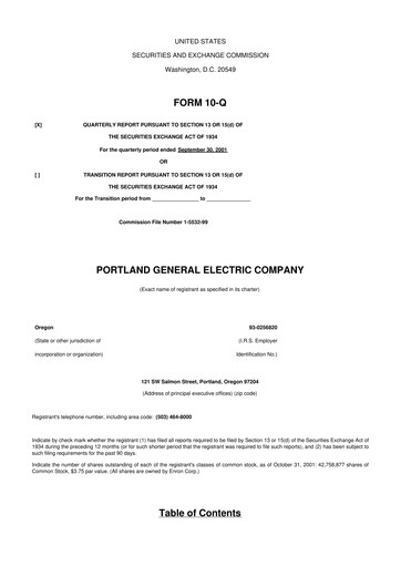 Miniature Portland General Electric
 10-Q Rapport trimestriel  