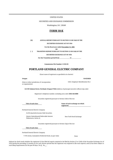 Thumbnail Portland General Electric
 10-K Annual Report 