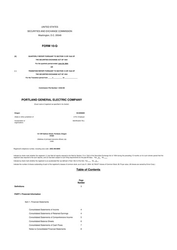 Thumbnail Portland General Electric
 10-Q Quarterly Report FY 