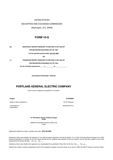 Thumbnail Portland General Electric
 10-Q Quarterly Report FY 