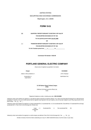Thumbnail Portland General Electric
 10-Q Quarterly Report FY 