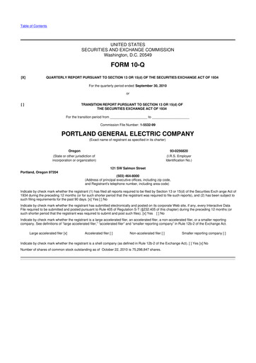 Miniature Portland General Electric
 10-Q Rapport trimestriel 2010 