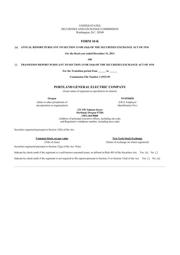 Thumbnail Portland General Electric
 10-K Annual Report 2011