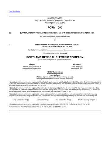 Miniature Portland General Electric
 10-Q Rapport trimestriel 2012 