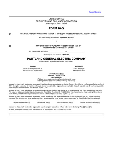 Miniature Portland General Electric
 10-Q Rapport trimestriel 2012 