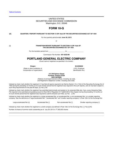 Miniature Portland General Electric
 10-Q Rapport trimestriel 2013 