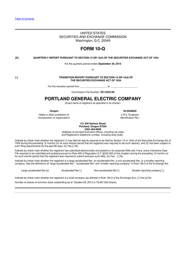 Miniature Portland General Electric
 10-Q Rapport trimestriel 2013 