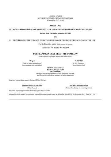 Thumbnail Portland General Electric
 10-K Annual Report 2013