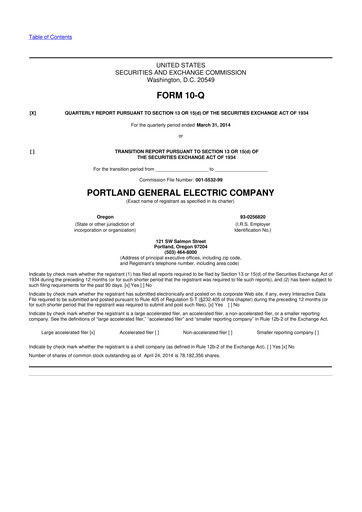 Miniature Portland General Electric
 10-Q Rapport trimestriel 2014 