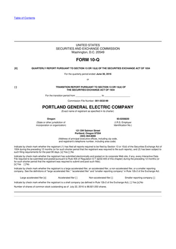 Miniature Portland General Electric
 10-Q Rapport trimestriel 2016 