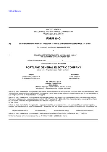 Miniature Portland General Electric
 10-Q Rapport trimestriel 2016 