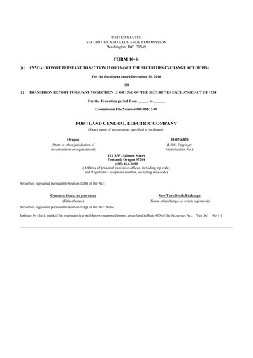 Thumbnail Portland General Electric
 10-K Annual Report 2016