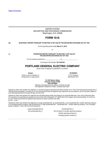 Miniature Portland General Electric
 10-Q Rapport trimestriel 2018 