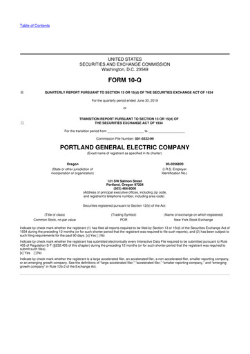 Miniature Portland General Electric
 10-Q Rapport trimestriel 2019 
