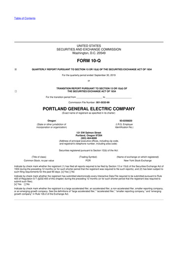 Miniature Portland General Electric
 10-Q Rapport trimestriel 2019 