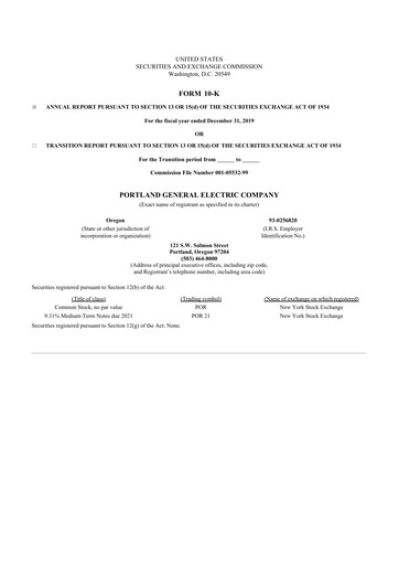 Thumbnail Portland General Electric
 10-K Annual Report 2019