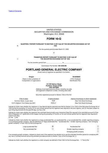 Miniature Portland General Electric
 10-Q Rapport trimestriel 2020 