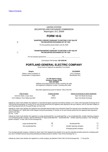 Miniature Portland General Electric
 10-Q Rapport trimestriel 2020 