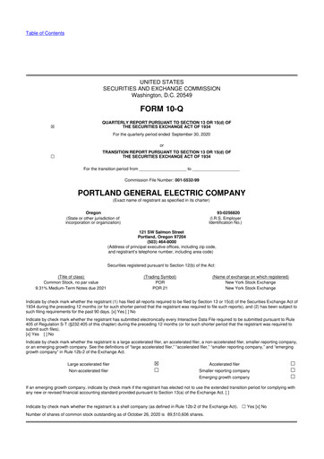 Miniature Portland General Electric
 10-Q Rapport trimestriel 2020 