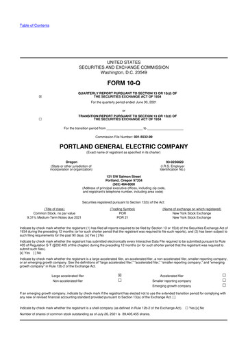 Miniature Portland General Electric
 10-Q Rapport trimestriel 2021 