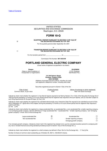 Miniature Portland General Electric
 10-Q Rapport trimestriel 2021 