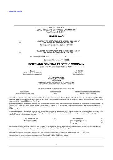 Miniature Portland General Electric
 10-Q Rapport trimestriel 2022 