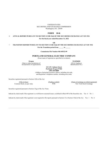 Thumbnail Portland General Electric
 10-K Annual Report 2022