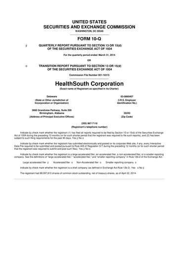 Thumbnail Encompass Health
 10-Q Quarterly Report FY2014 