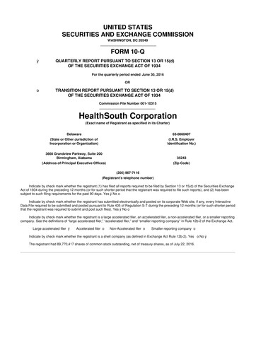 Thumbnail Encompass Health
 10-Q Quarterly Report FY2015 
