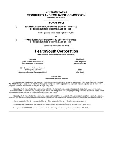 Thumbnail Encompass Health
 10-Q Quarterly Report FY2016 