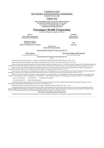 Miniature Encompass Health
 10-K Rapport annuel 2018