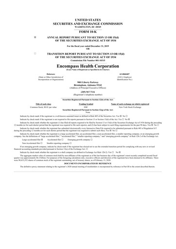 Miniature Encompass Health
 10-K Rapport annuel 2019