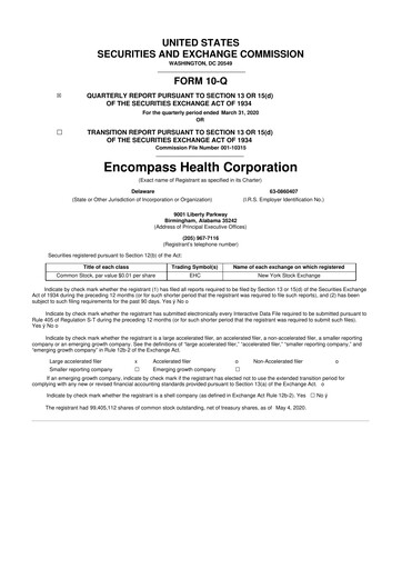 Thumbnail Encompass Health
 10-Q Quarterly Report FY2020 